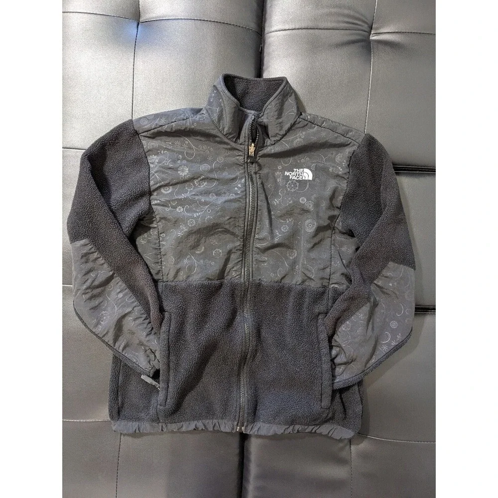 North Face Flowers Polartec Jacket Girls Black Full Zip Fleece Long‎ Sleeve XL